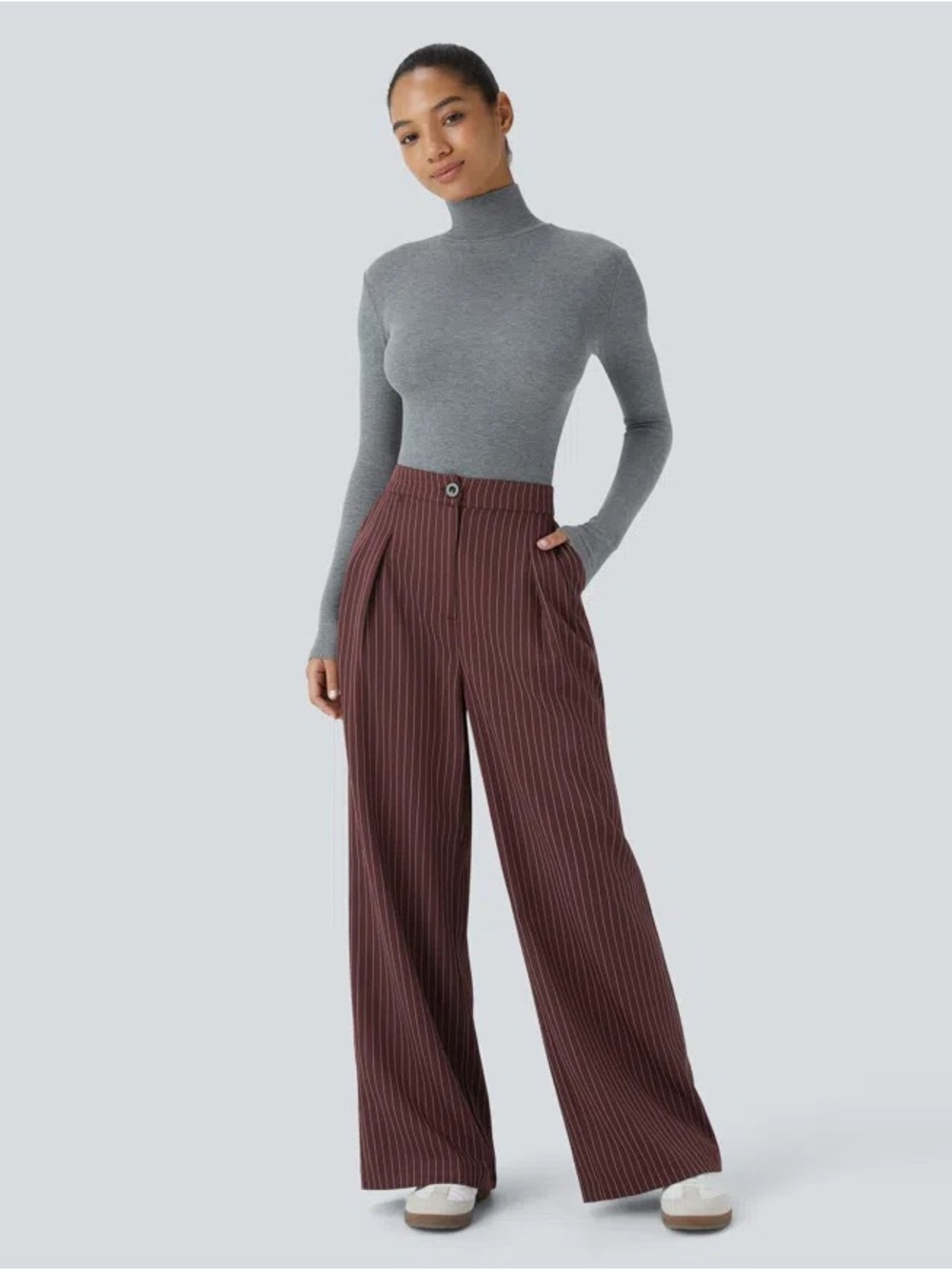 NWT Halara High Waisted Zipper Pocket Wide Leg Baggy Striped Work Pants XLP